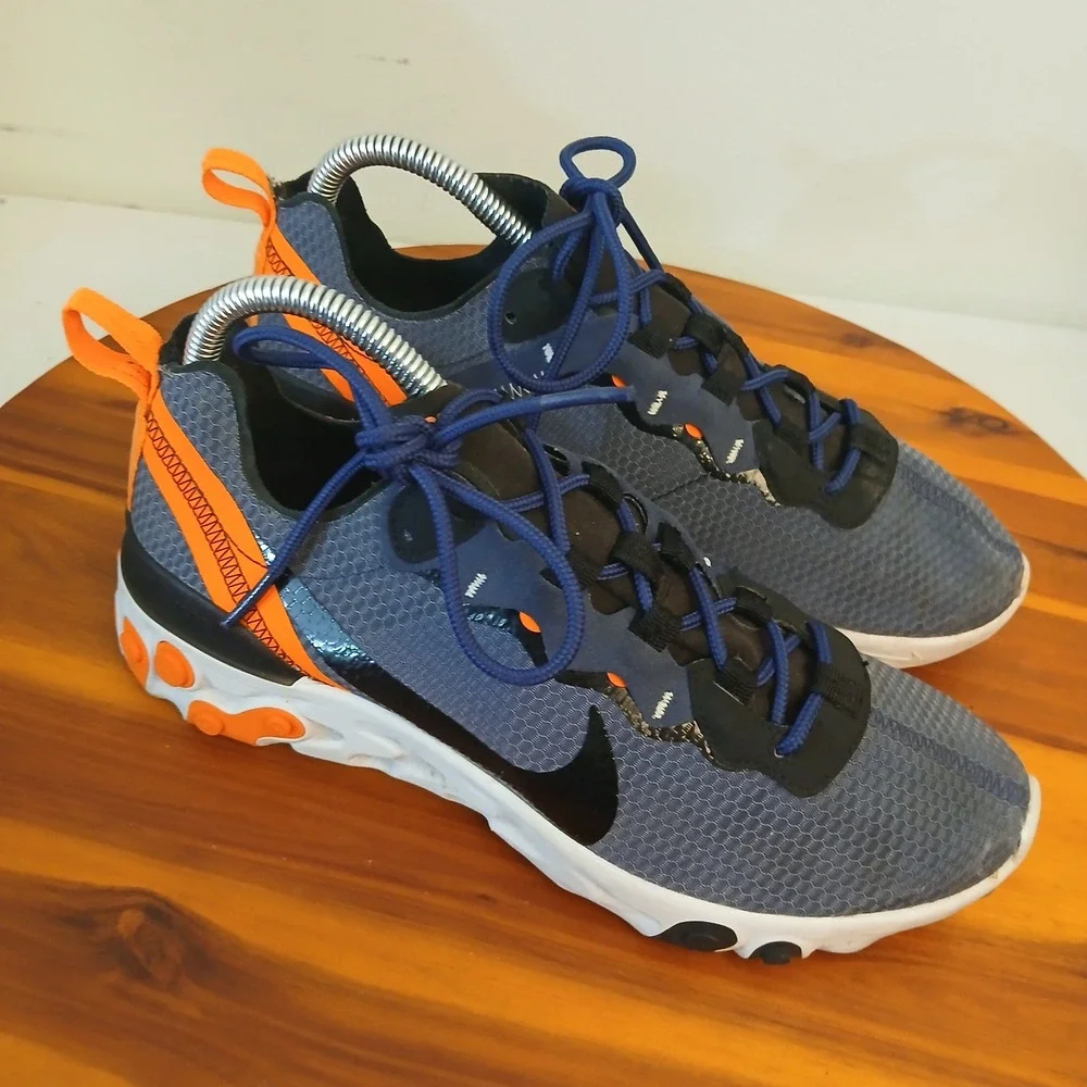 Nike React Element 55 Mens 7.5 Blue Orange Running Shoes Sneakers CI3831-400